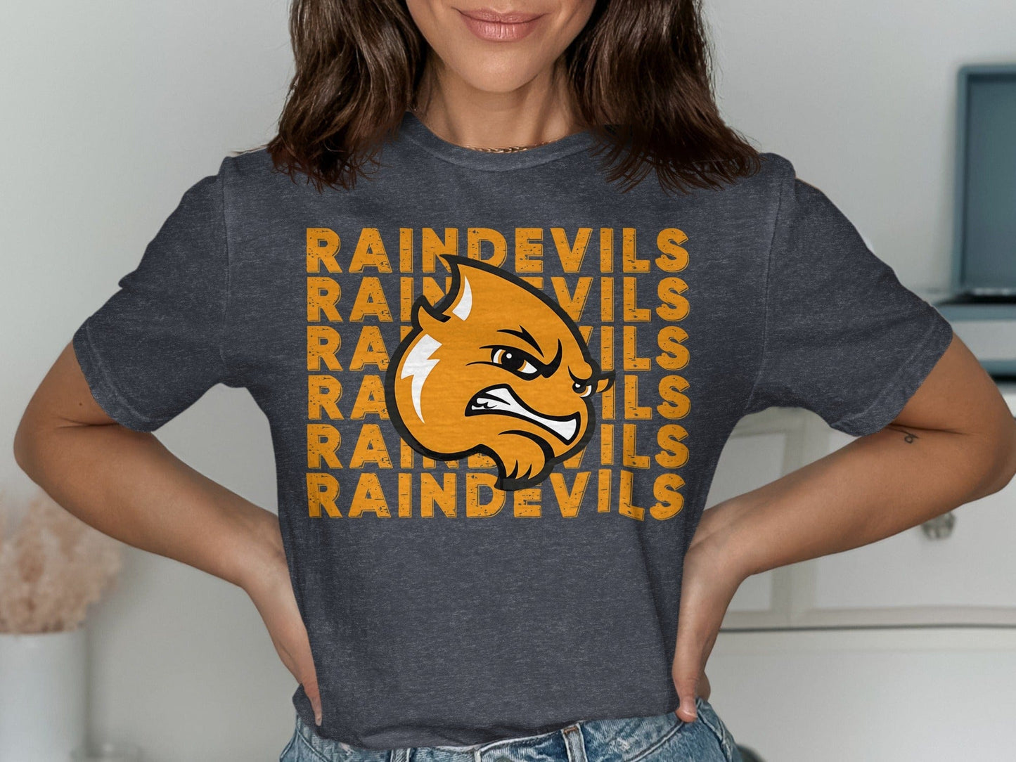 Jen Peete Designs Clothing T-shirts Stacked Raindevils with Mascot Spirit Shirt