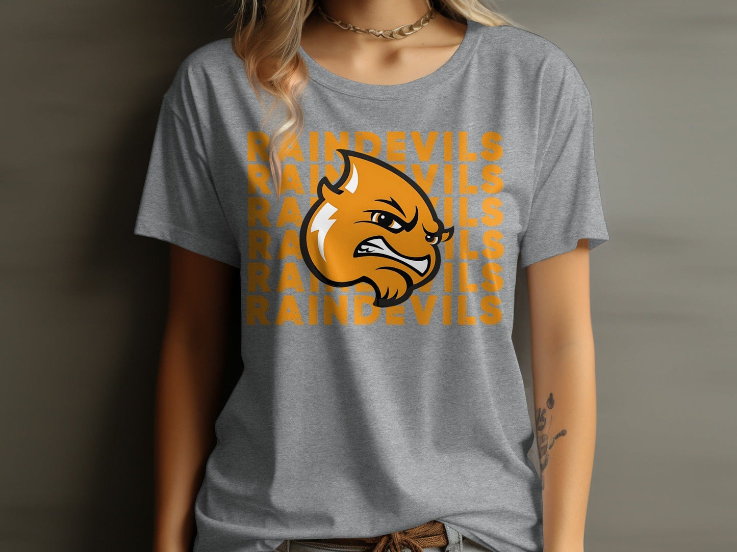 Jen Peete Designs Clothing T-shirts Stacked Raindevils with Mascot Spirit Shirt