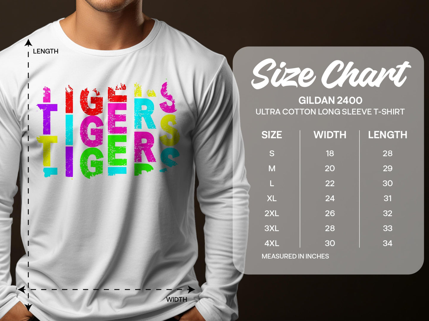 JPD Clothing T-shirts Tigers Colorful Bold Text Design in Short-Sleeve, Long-Sleeve, Crewnecks, and Hoodies
