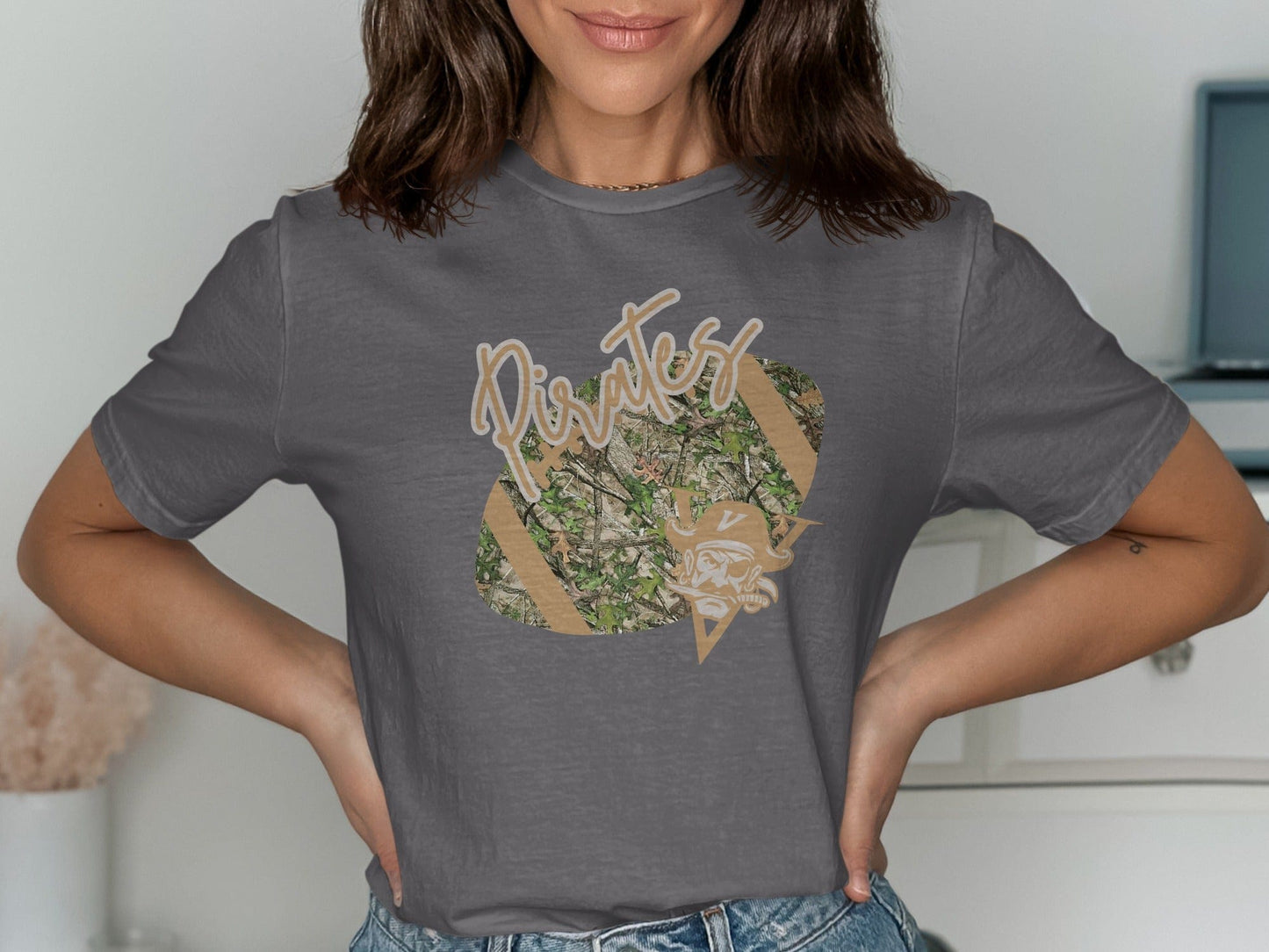 Jen Peete Designs Clothing T-shirts Vidor Pirates Camouflage Football Graphic T-Shirt