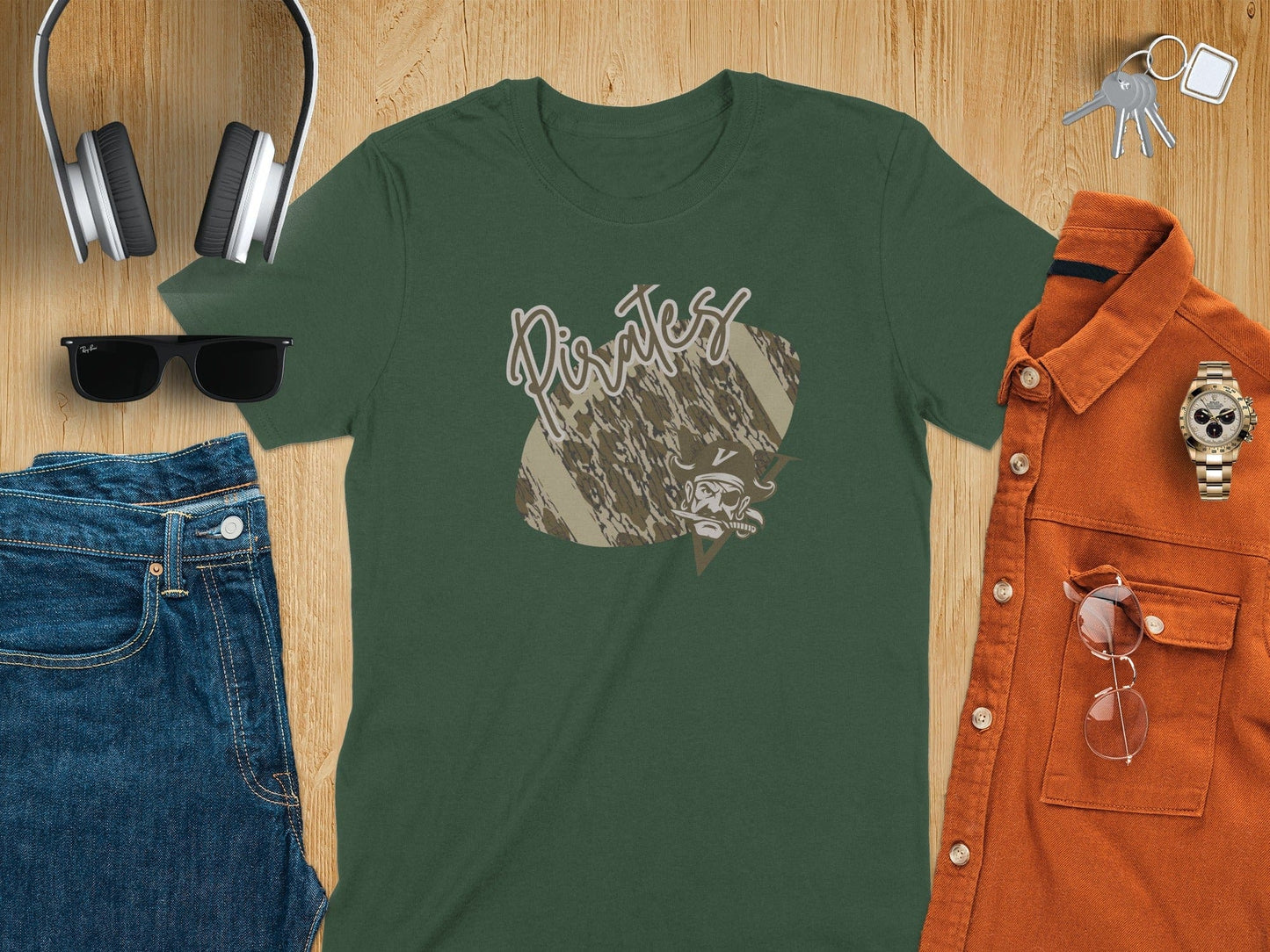 Jen Peete Designs Clothing T-shirts Vidor Pirates Camouflage Football Graphic T-Shirt