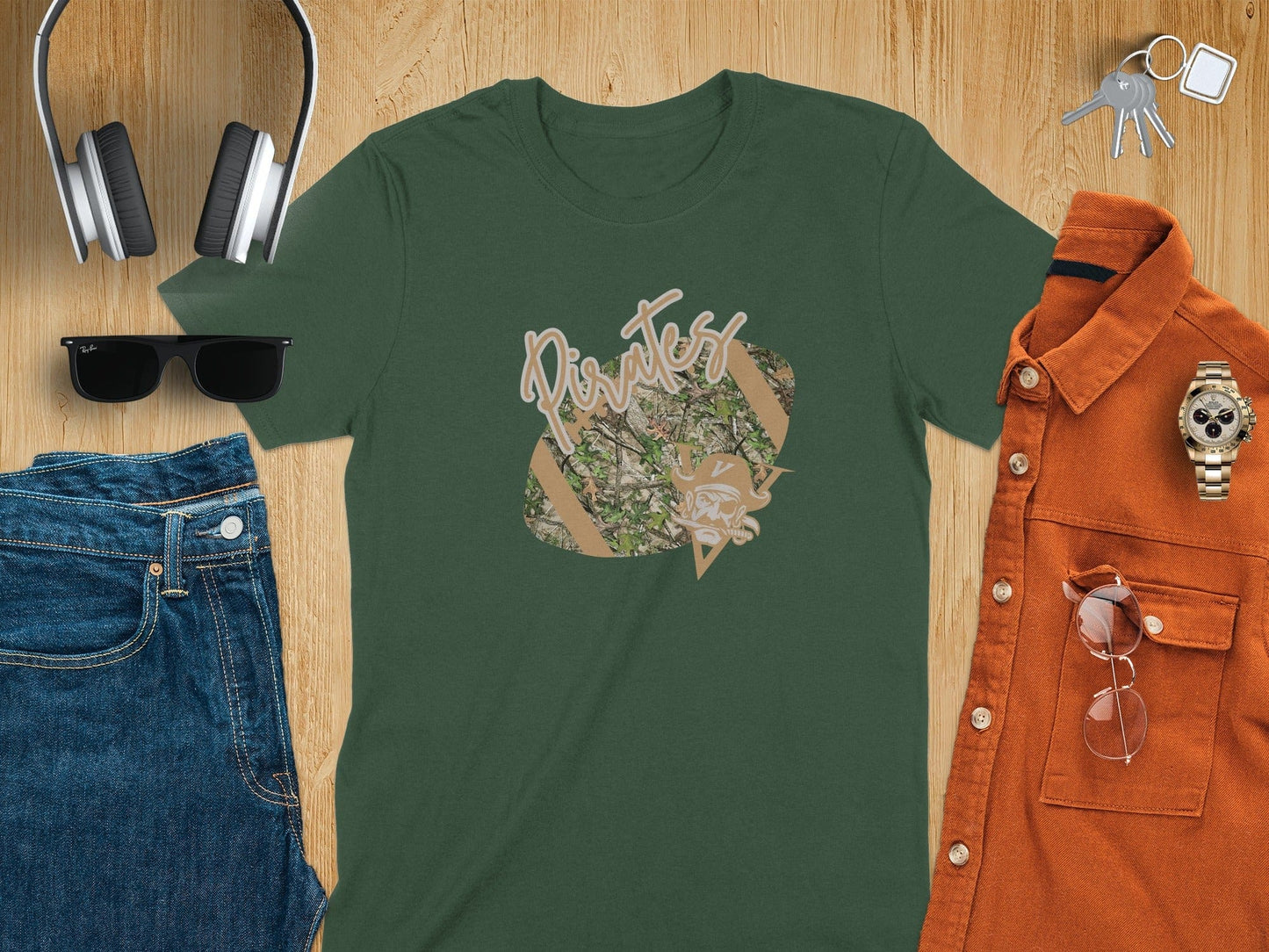 Jen Peete Designs Clothing T-shirts Vidor Pirates Camouflage Football Graphic T-Shirt