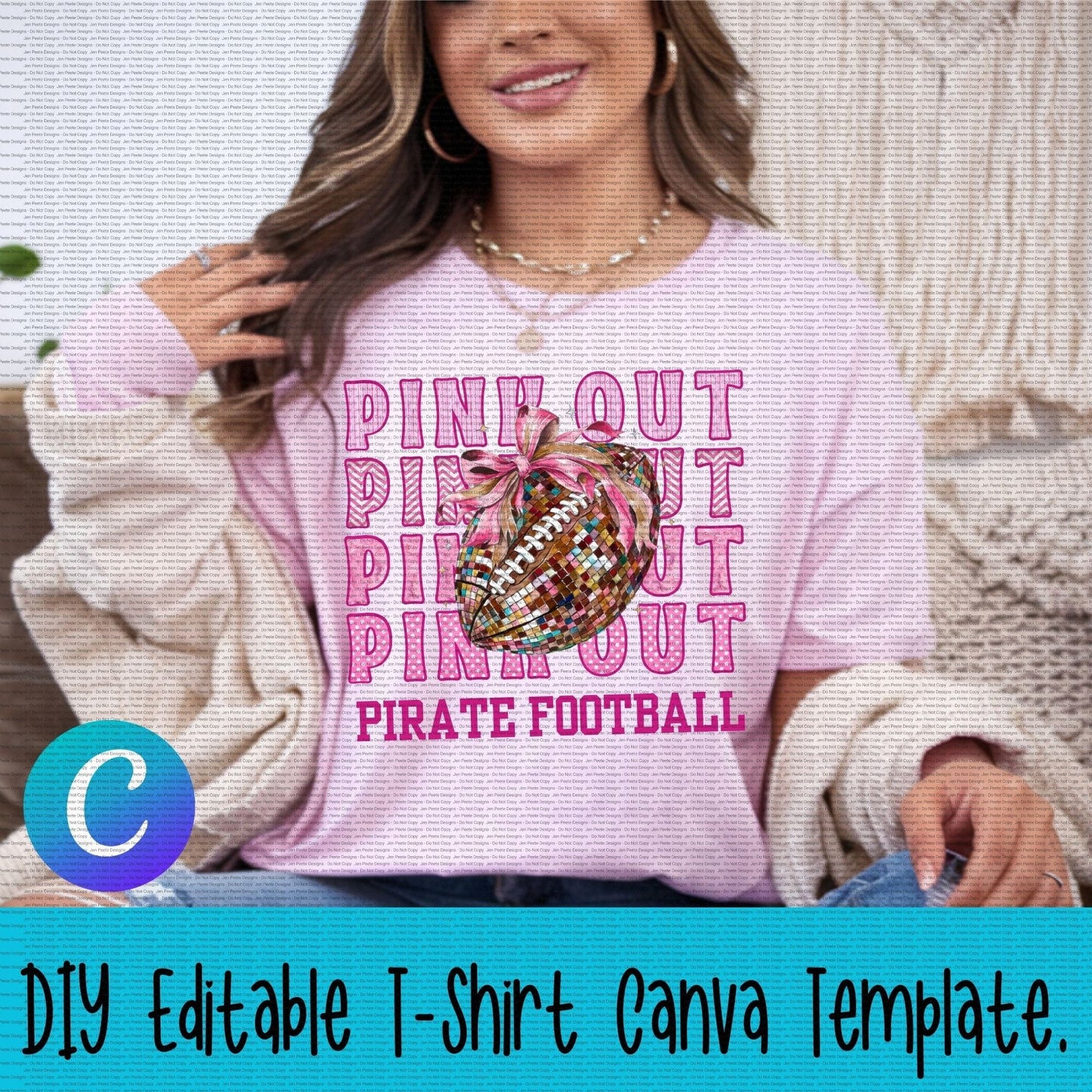 Jen Peete Designs Digital Canva Template Football Pink Out