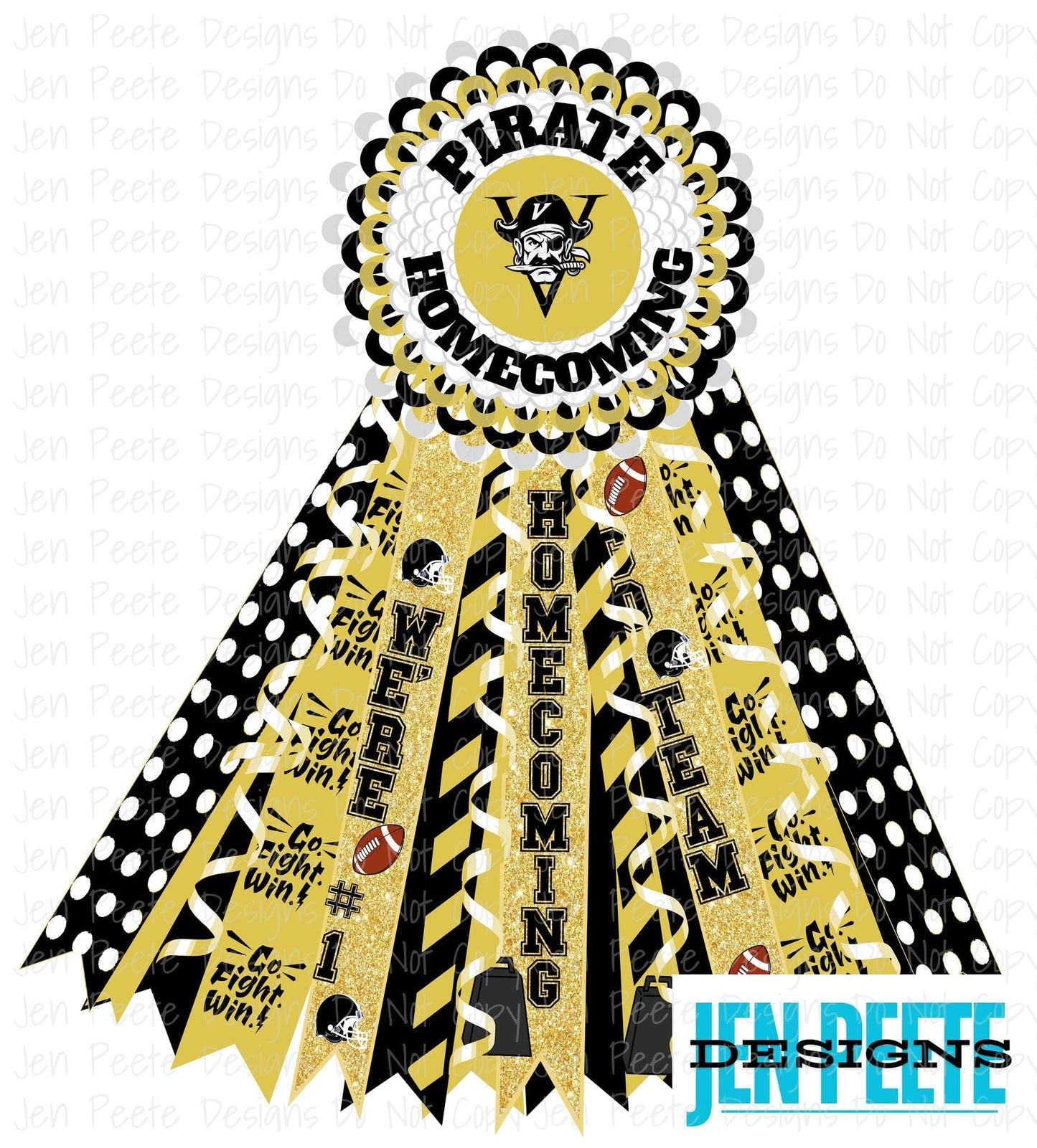 Jen Peete Designs Digital Customizable Homecoming Mum Digital Design – 2 Color & Mascot Options