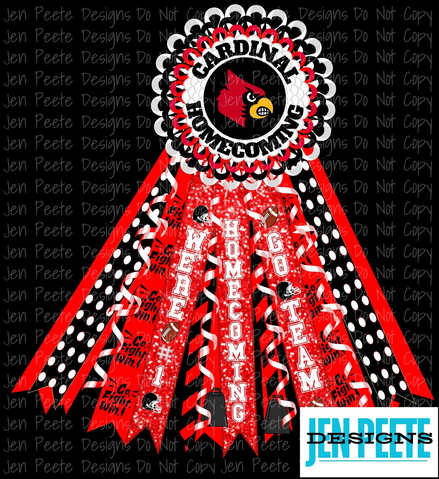 Jen Peete Designs Digital Customizable Homecoming Mum Digital Design – 2 Color & Mascot Options