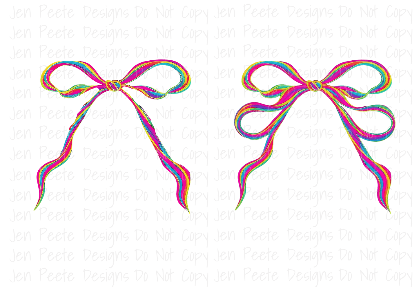 JPD Digital Rainbow Hand-Drawn Bow Clipart Set – Vibrant Ribbon Graphics