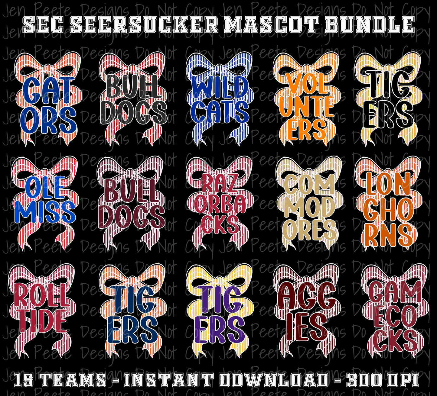 Jen Peete Designs Digital SEC Seersucker College Mascot Bundle