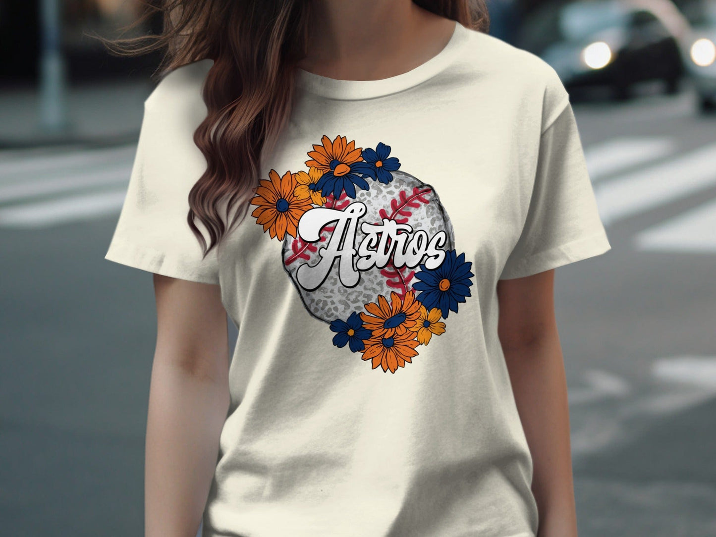 JPD Physical Item Astros Baseball Floral Design Graphic Team Spirit T-Shirt