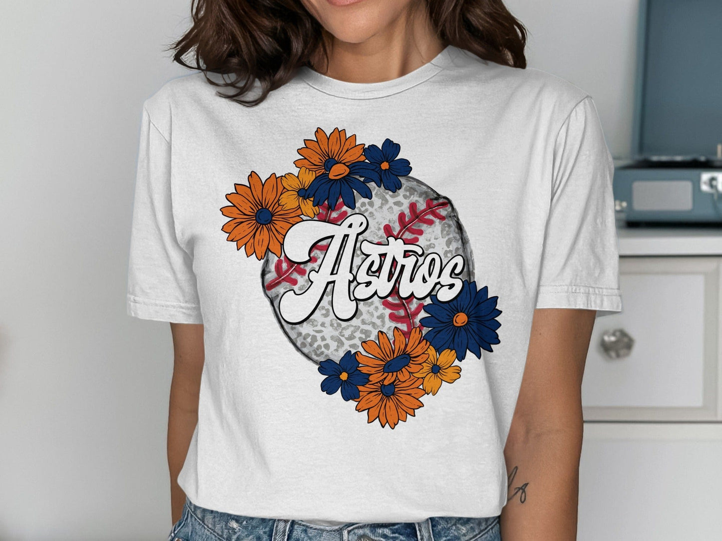 JPD Physical Item Astros Baseball Floral Design Graphic Team Spirit T-Shirt