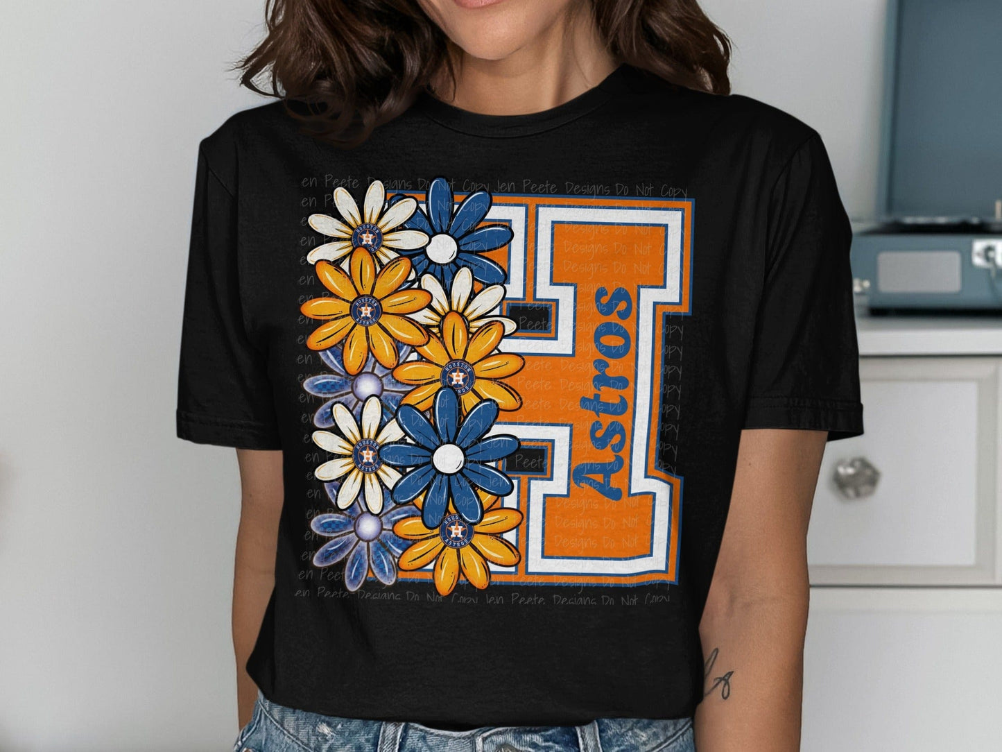 JPD Physical Item Astros Flowers with Letter H and Team Name T-Shirt