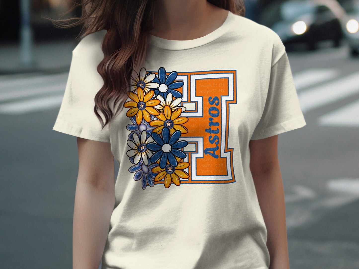 JPD Physical Item Astros Flowers with Letter H and Team Name T-Shirt