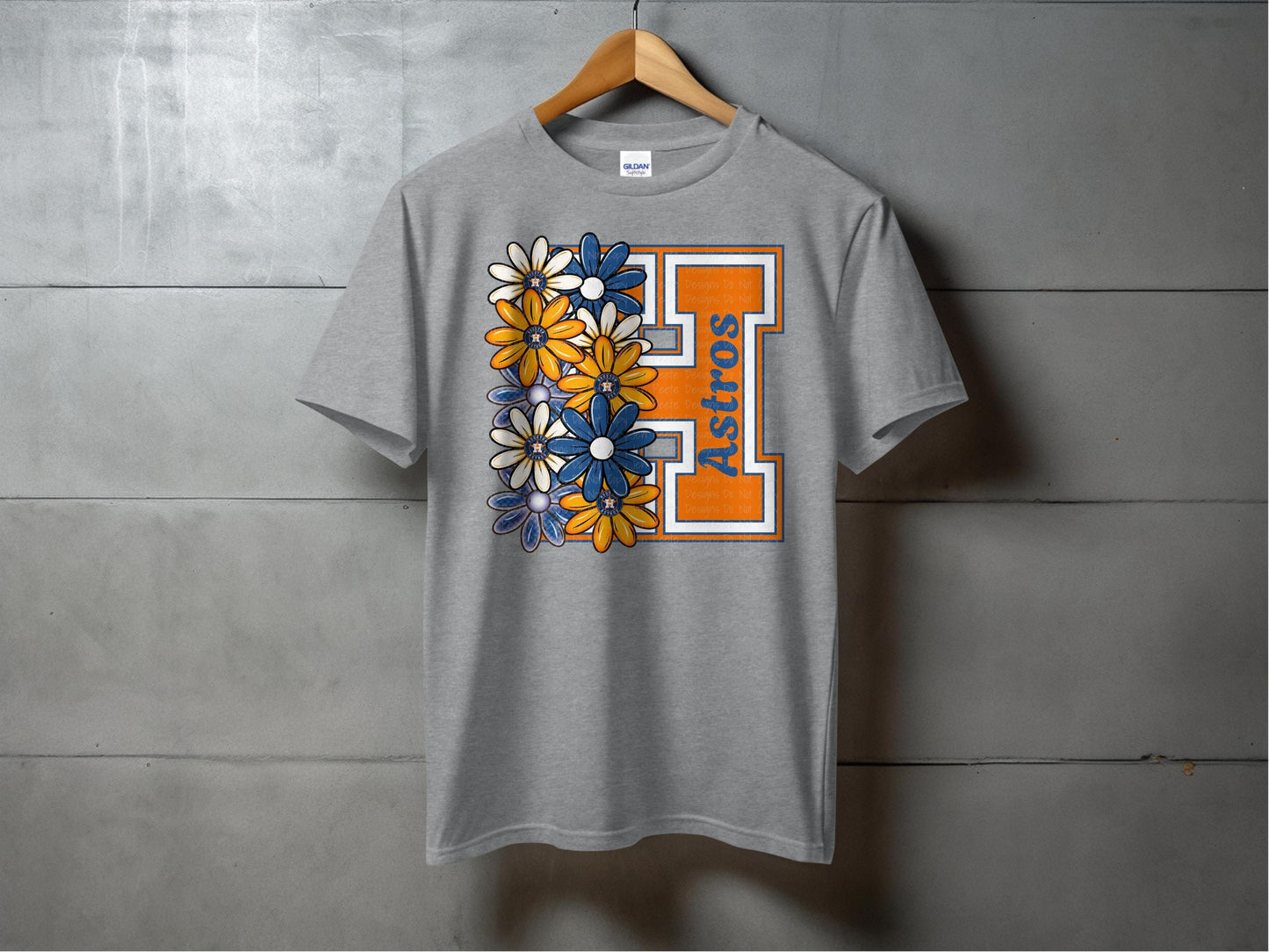 JPD Physical Item Astros Flowers with Letter H and Team Name T-Shirt
