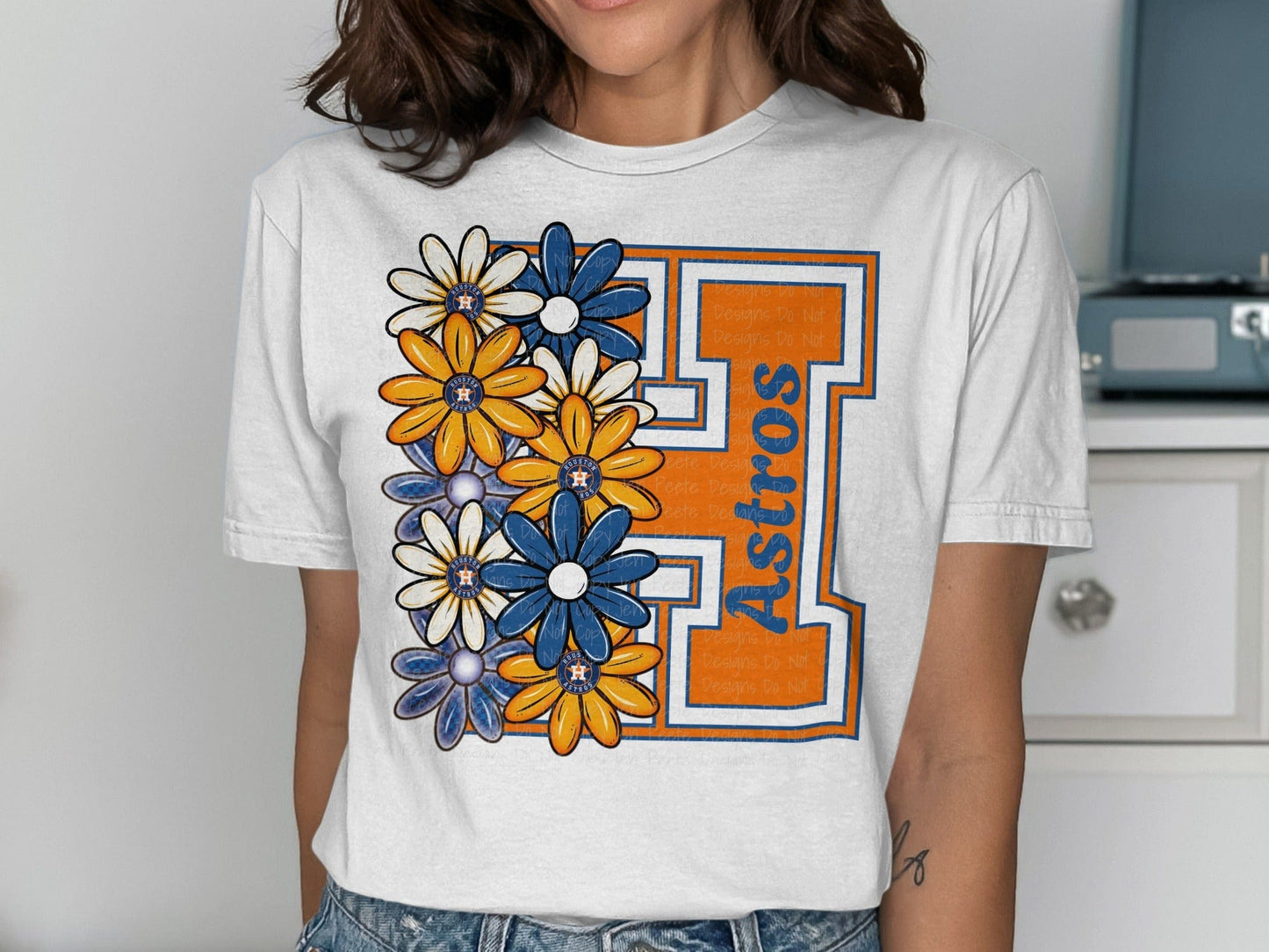 JPD Physical Item Astros Flowers with Letter H and Team Name T-Shirt