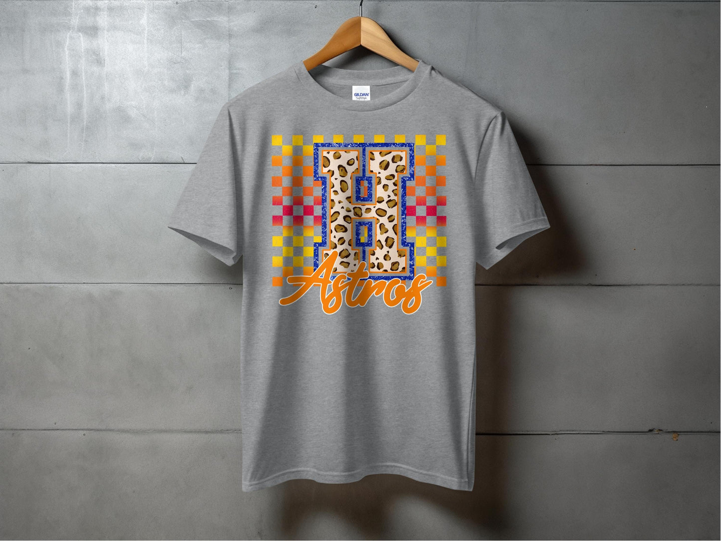JPD Physical Item Astros H Letter with Cheetah Texture T-Shirt
