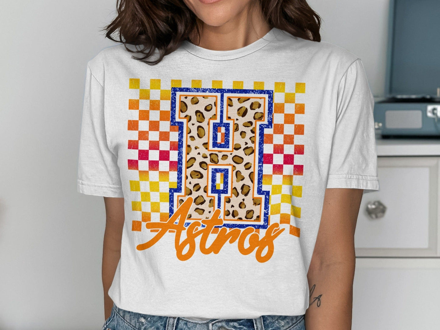 JPD Physical Item Astros H Letter with Cheetah Texture T-Shirt