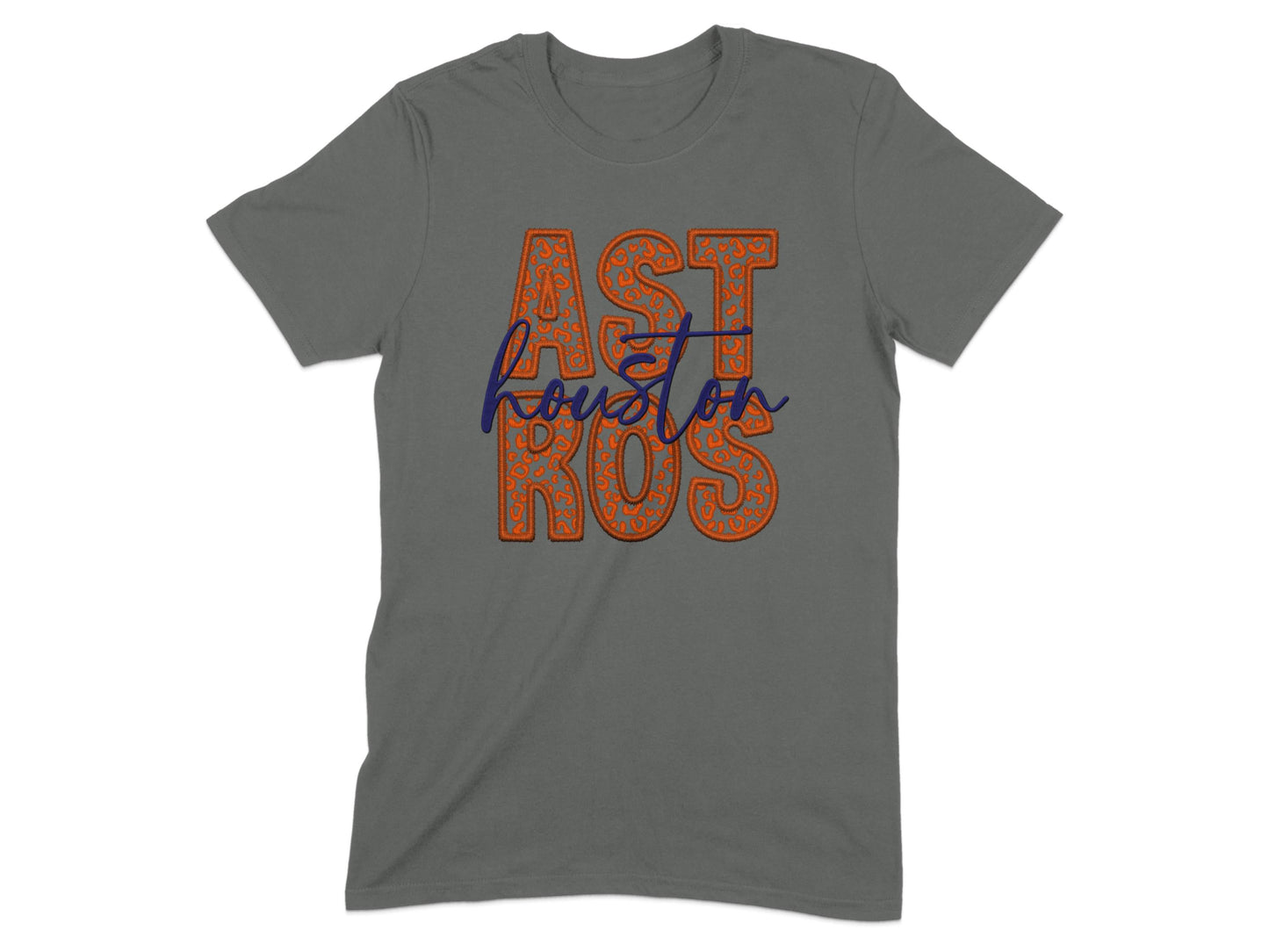 JPD Physical Item Astros in Leopard Print with Houston Script Above T-Shirt