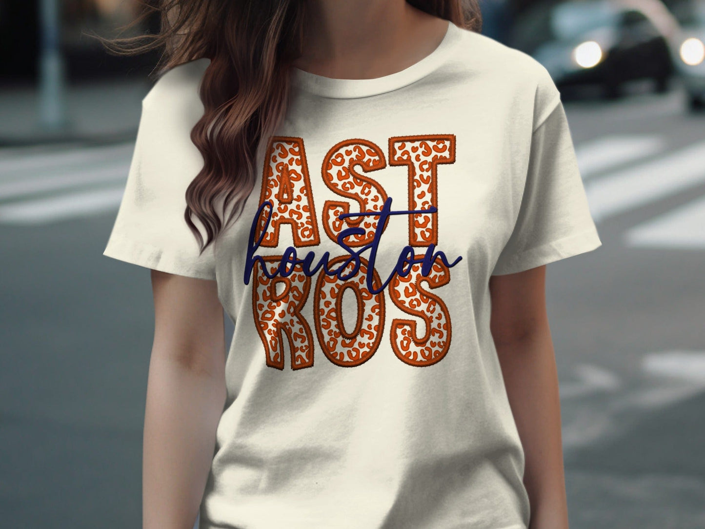 JPD Physical Item Astros in Leopard Print with Houston Script Above T-Shirt