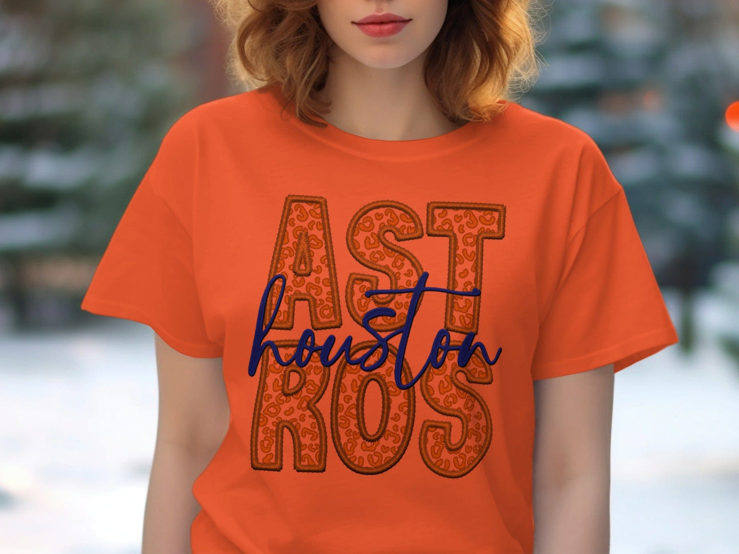 JPD Physical Item Astros in Leopard Print with Houston Script Above T-Shirt