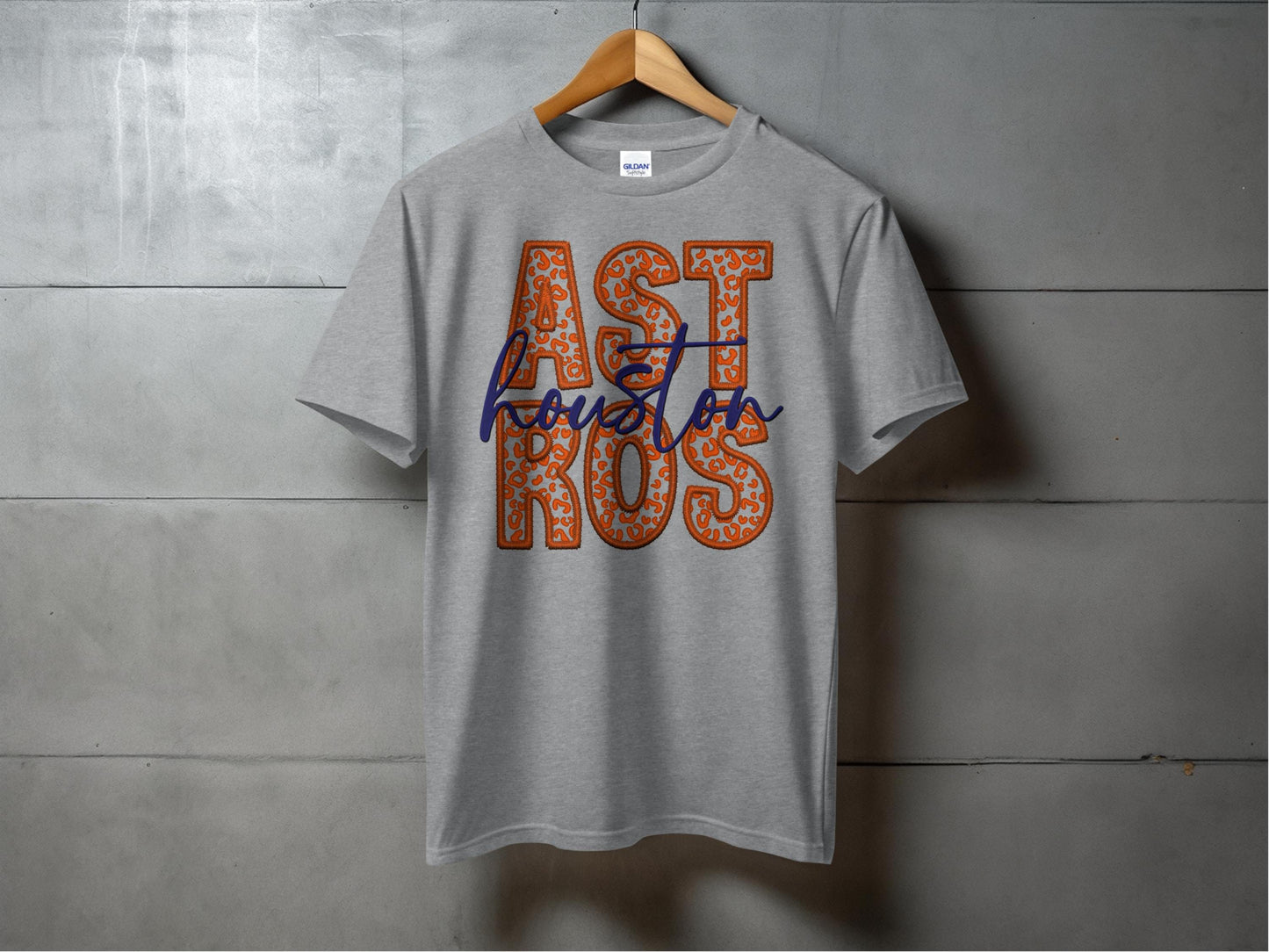 JPD Physical Item Astros in Leopard Print with Houston Script Above T-Shirt