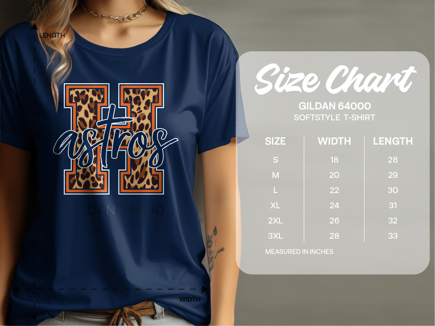 JPD Physical Item Astros Team Leopard Print Design Graphic T-Shirt
