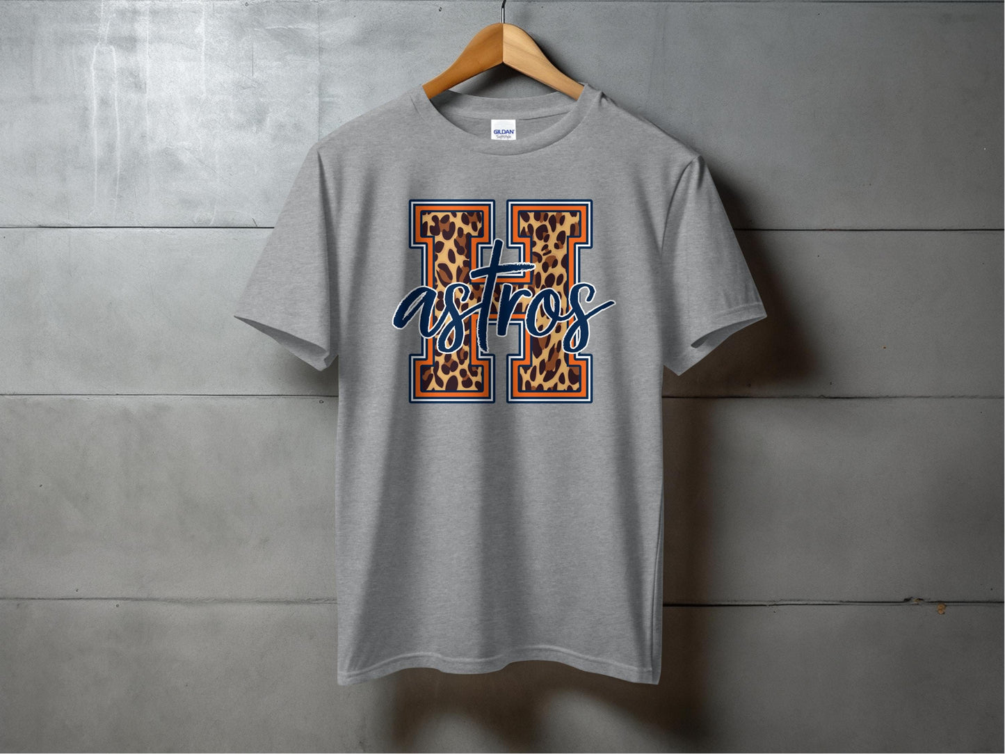 JPD Physical Item Astros Team Leopard Print Design Graphic T-Shirt