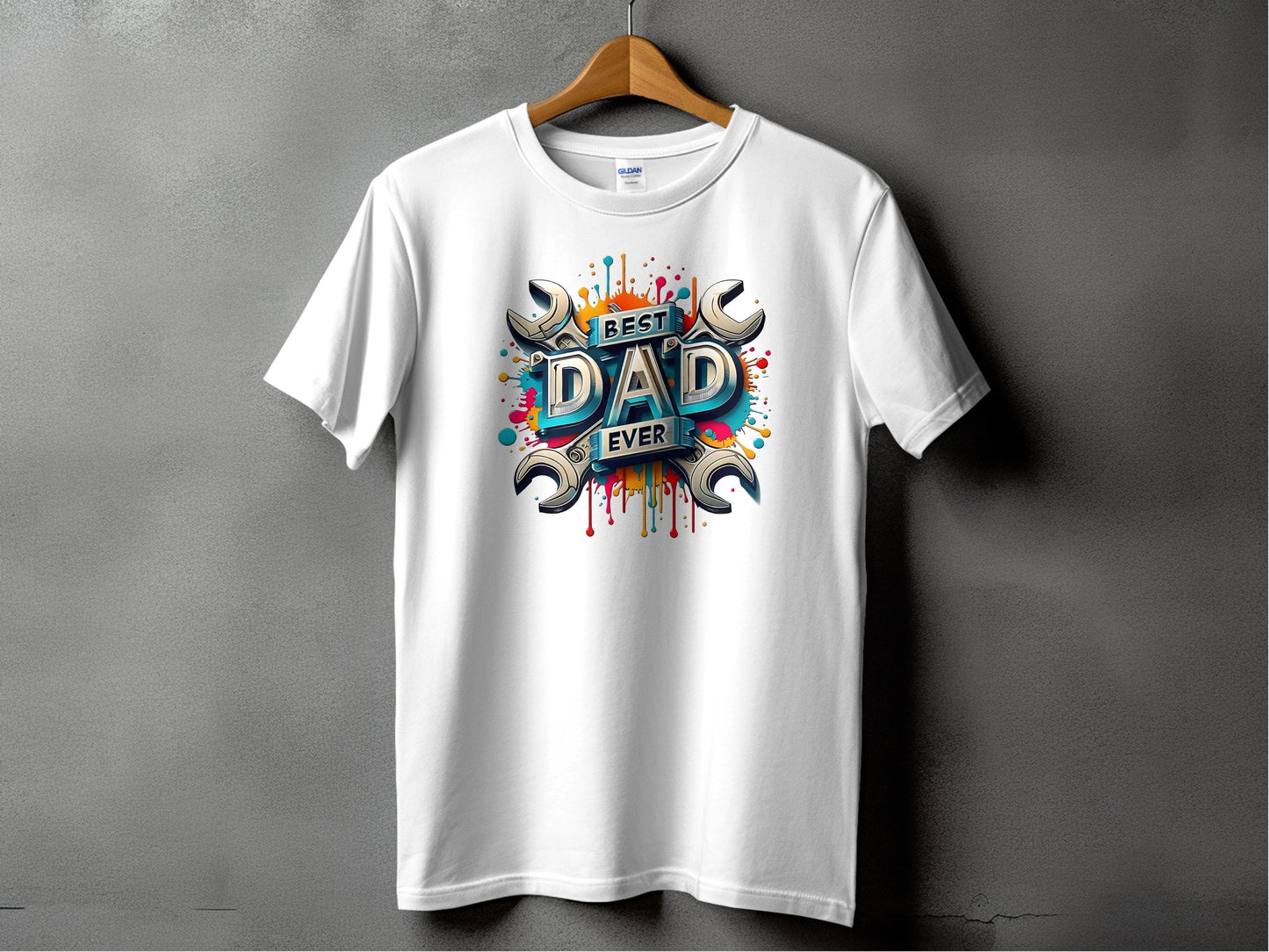 Jen Peete Designs Physical Item Best Dad Ever Tools Colorful Splatter Design T-Shirt
