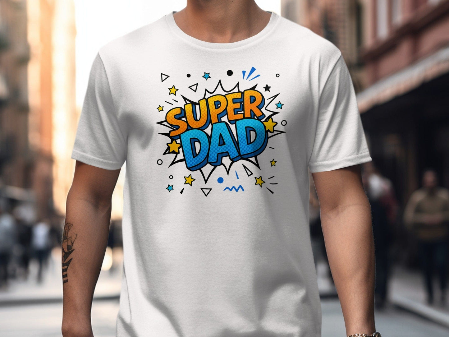 Jen Peete Designs Physical Item Celebrate Dad with Super Dad Comic Graphic Fathers Day T-Shirt