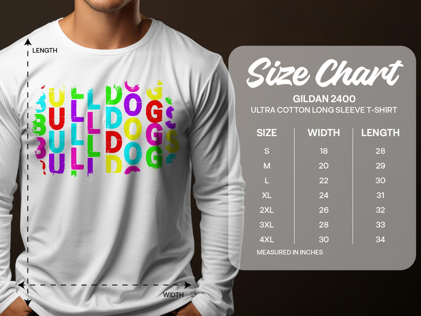 JPD Physical Item Colorful Bulldogs Text Graphic in Short Sleeve, Long Sleeve, Crewnecks, and Hoodies