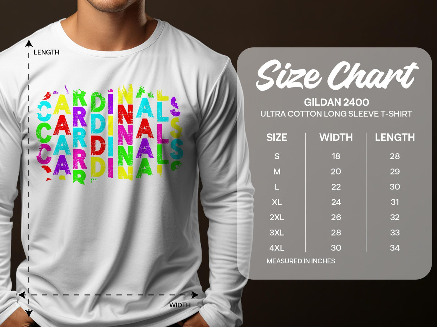 JPD Physical Item Colorful Distressed Cardinals Text Design in Short-Sleeve, Long-Sleeve, Crewnecks, and Hoodies