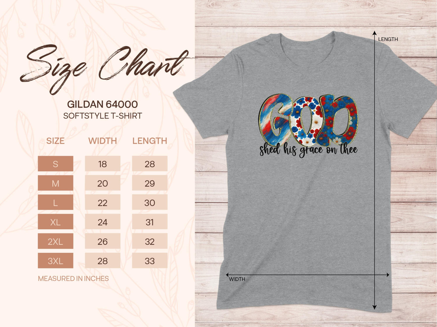 Jen Peete Designs Physical Item GOD Shed His Grace Patriotic Floral Art Style T-Shirt