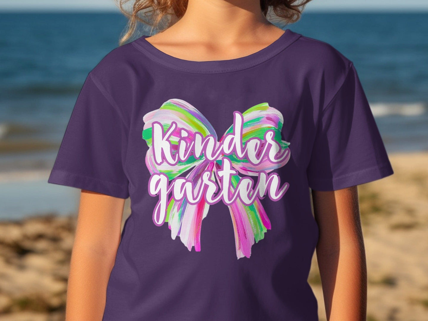 Jen Peete Designs Physical Item Kindergarten Colorful Brush Strokes Bow Back to School T-Shirt