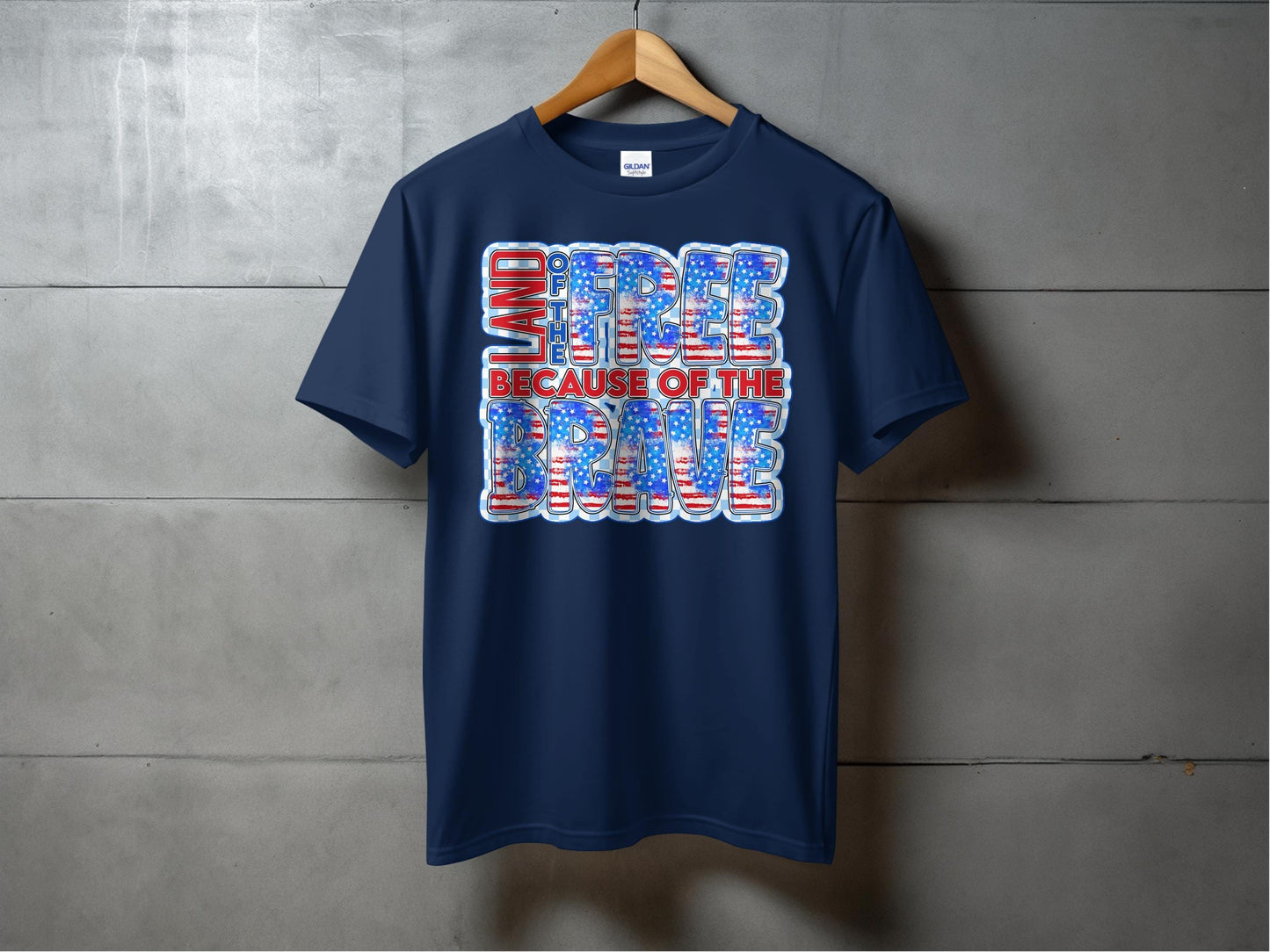 Jen Peete Designs Physical Item Land Of The Free Because Of The Brave Patriotic T-Shirt