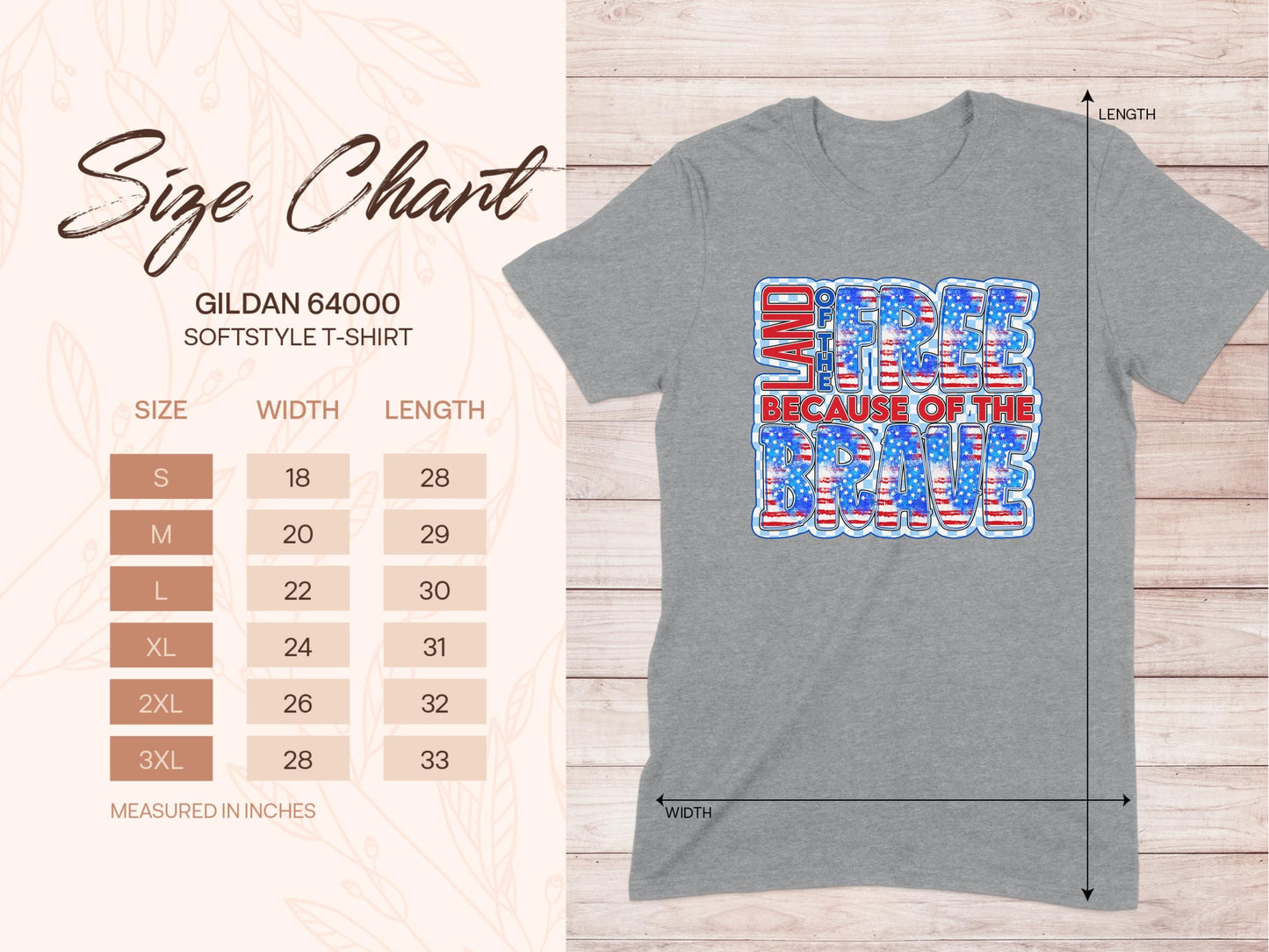 Jen Peete Designs Physical Item Land Of The Free Because Of The Brave Patriotic T-Shirt