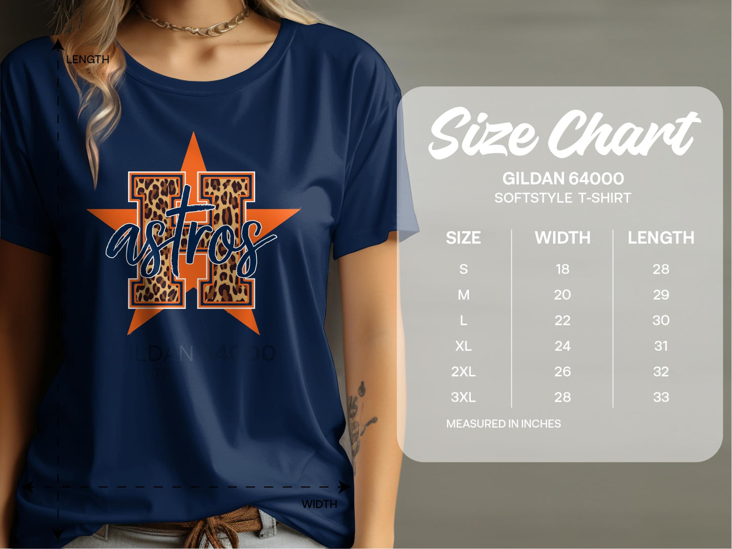 JPD Physical Item Leopard Astros H Logo over Orange Star Graphic Design T-Shirt