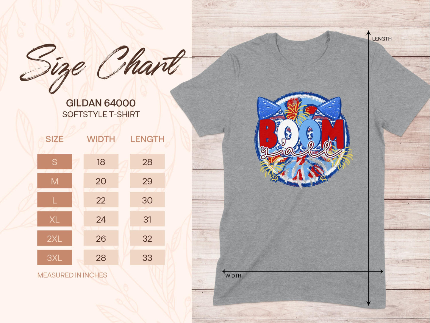 Jen Peete Designs Physical Item Patriotic BOOM Yall With Fireworks Design Awesome T-Shirt