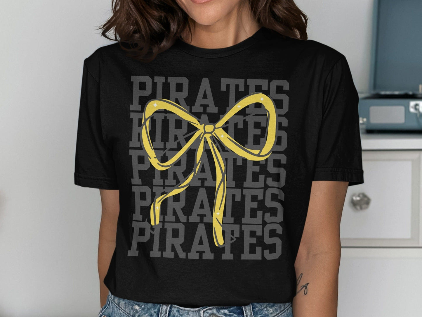Jen Peete Designs Physical Item Pirates with Gold Sparkly Ribbon Spirit Shirt