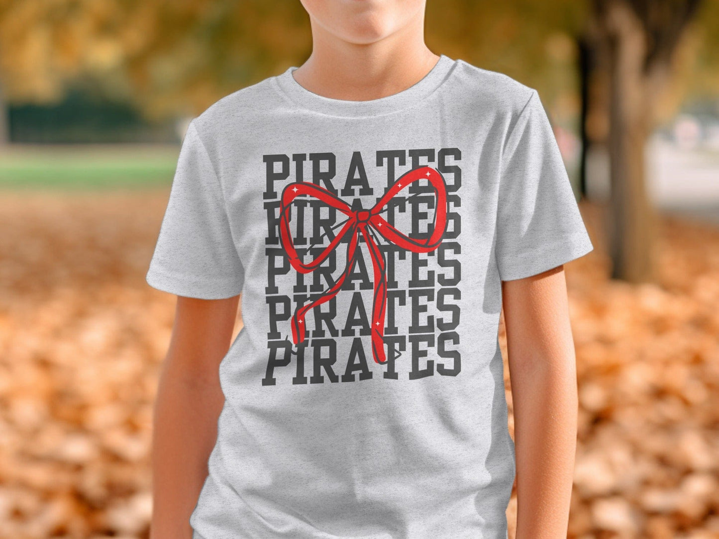 Jen Peete Designs Physical Item Pirates With Red Sparkly Bow Spirit Shirt