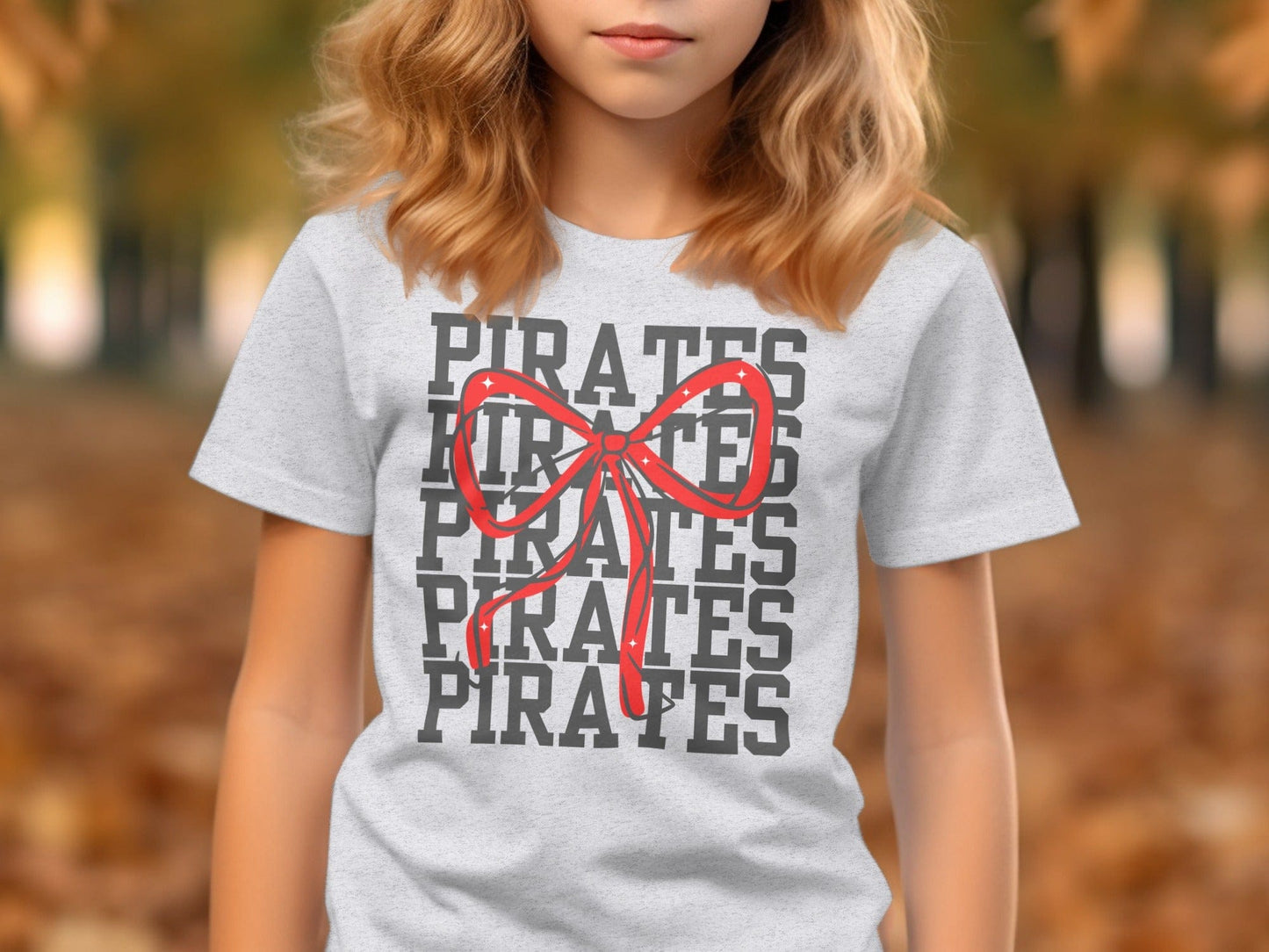 Jen Peete Designs Physical Item Pirates With Red Sparkly Bow Spirit Shirt
