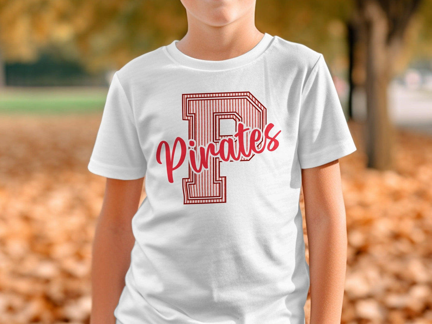 Jen Peete Designs Physical Item Seersucker Letter P Red Pirates Spirit Shirt