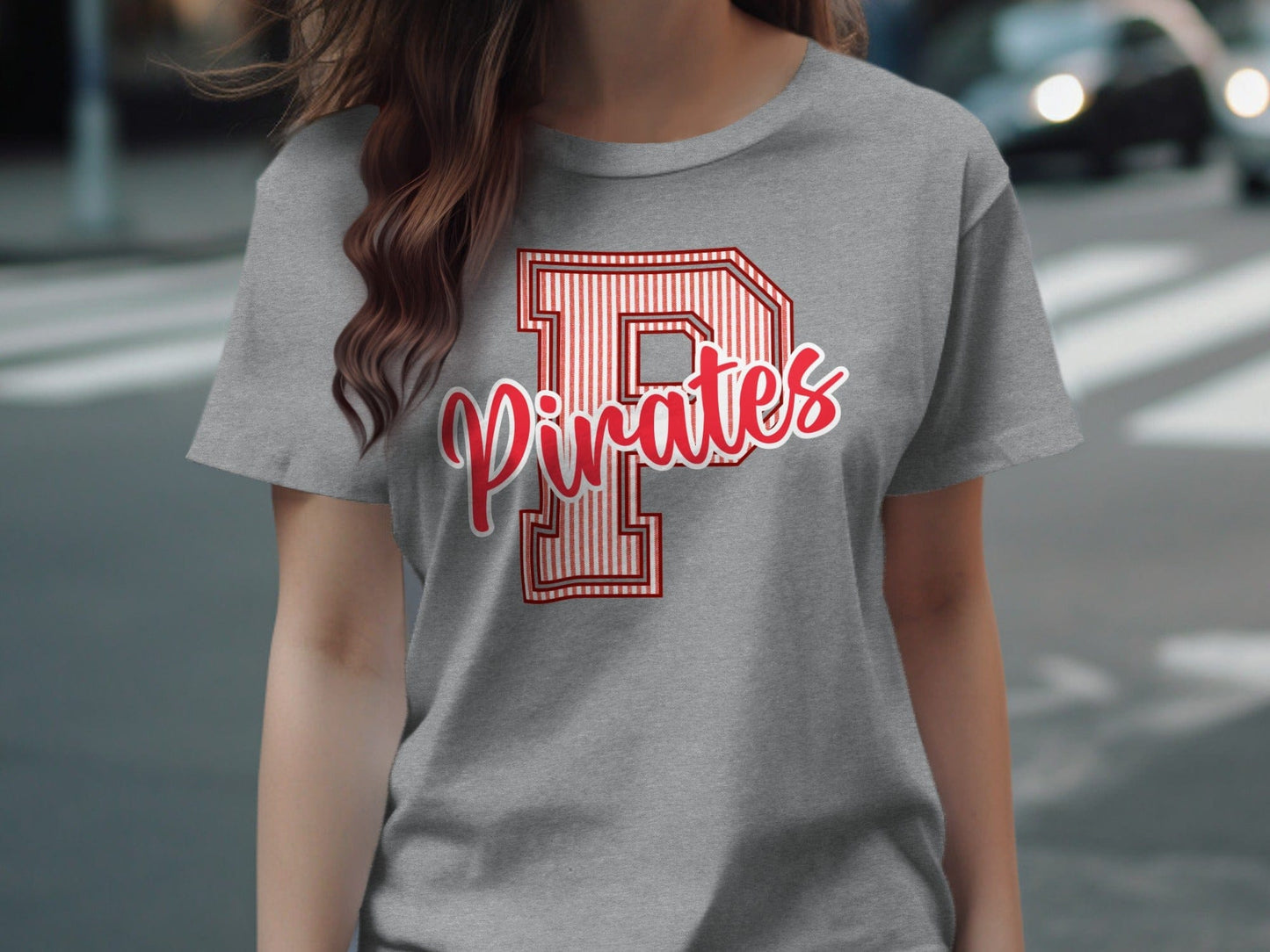 Jen Peete Designs Physical Item Seersucker Letter P Red Pirates Spirit Shirt
