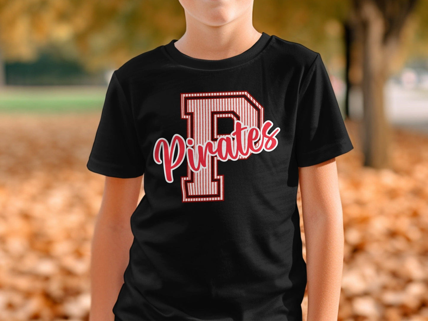 Jen Peete Designs Physical Item Seersucker Letter P Red Pirates Spirit Shirt