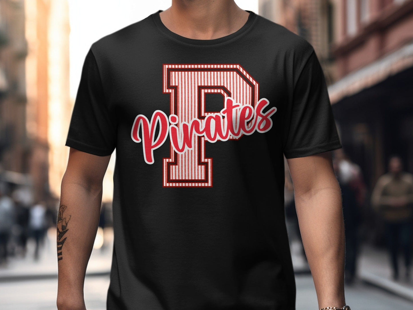Jen Peete Designs Physical Item Seersucker Letter P Red Pirates Spirit Shirt