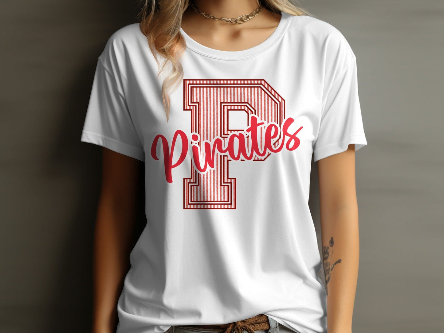 Jen Peete Designs Physical Item Seersucker Letter P Red Pirates Spirit Shirt