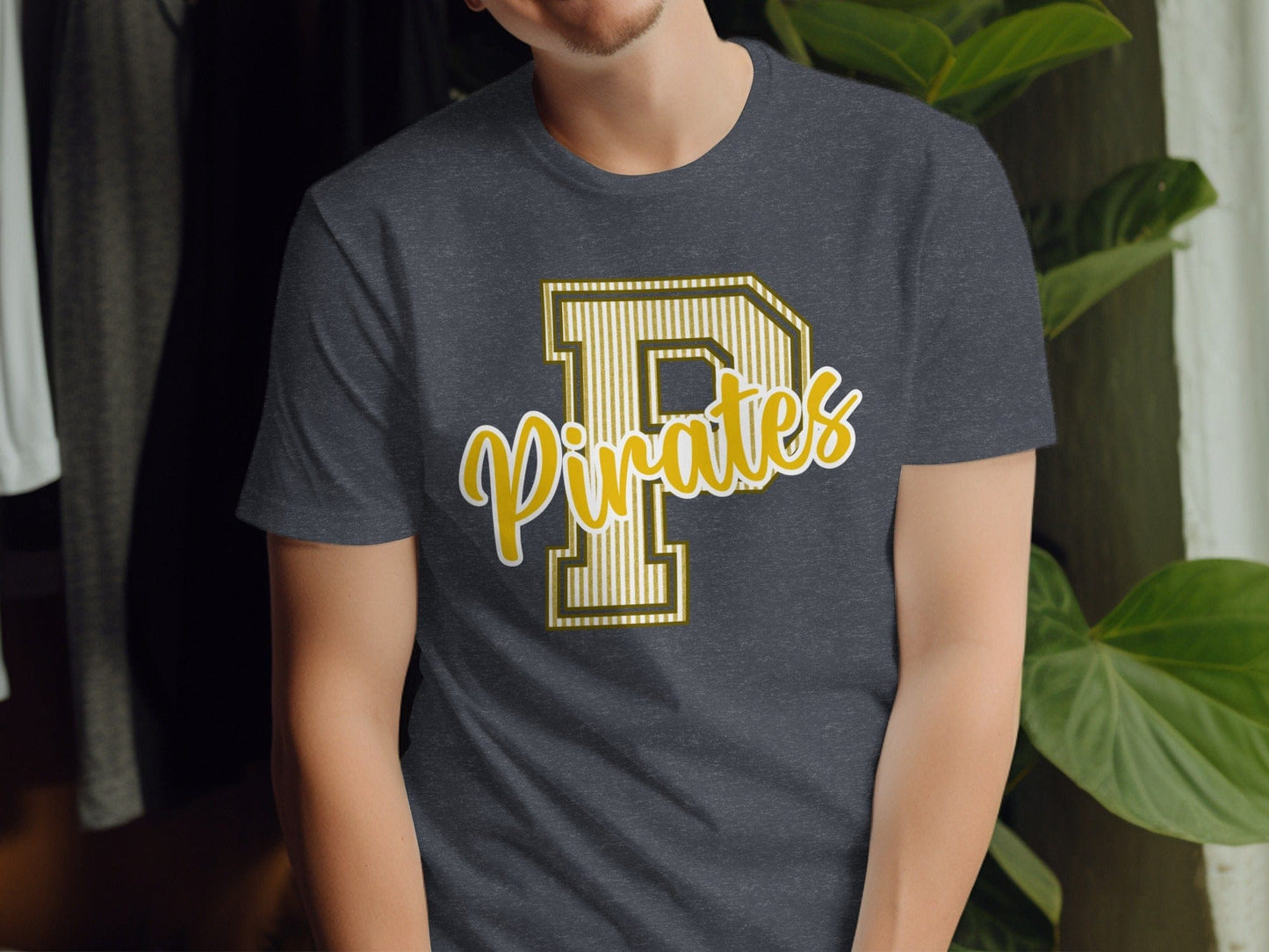 Jen Peete Designs Physical Item Seersucker Pirates with Gold P Spirit Shirt
