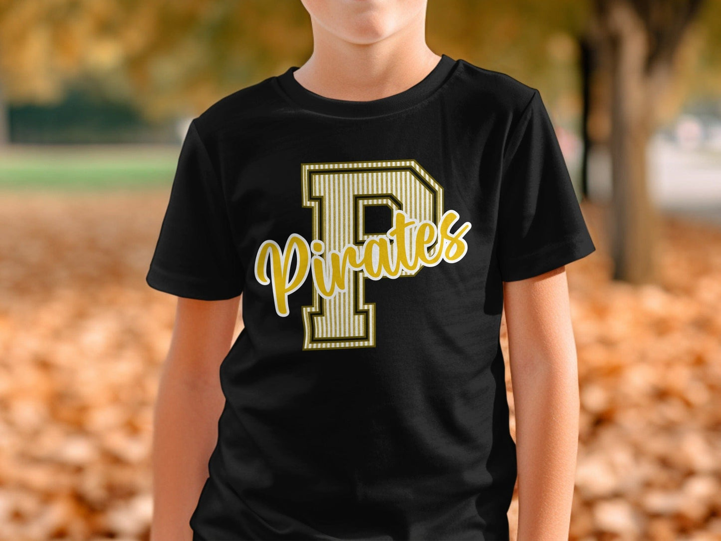 Jen Peete Designs Physical Item Seersucker Pirates with Gold P Spirit Shirt
