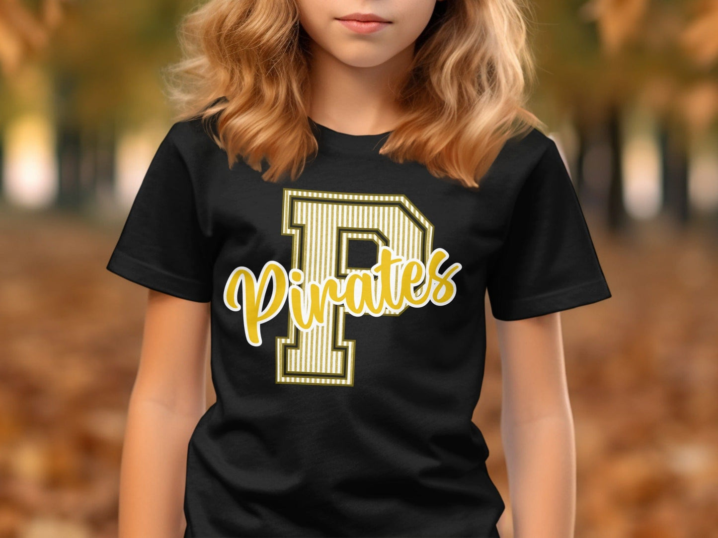 Jen Peete Designs Physical Item Seersucker Pirates with Gold P Spirit Shirt