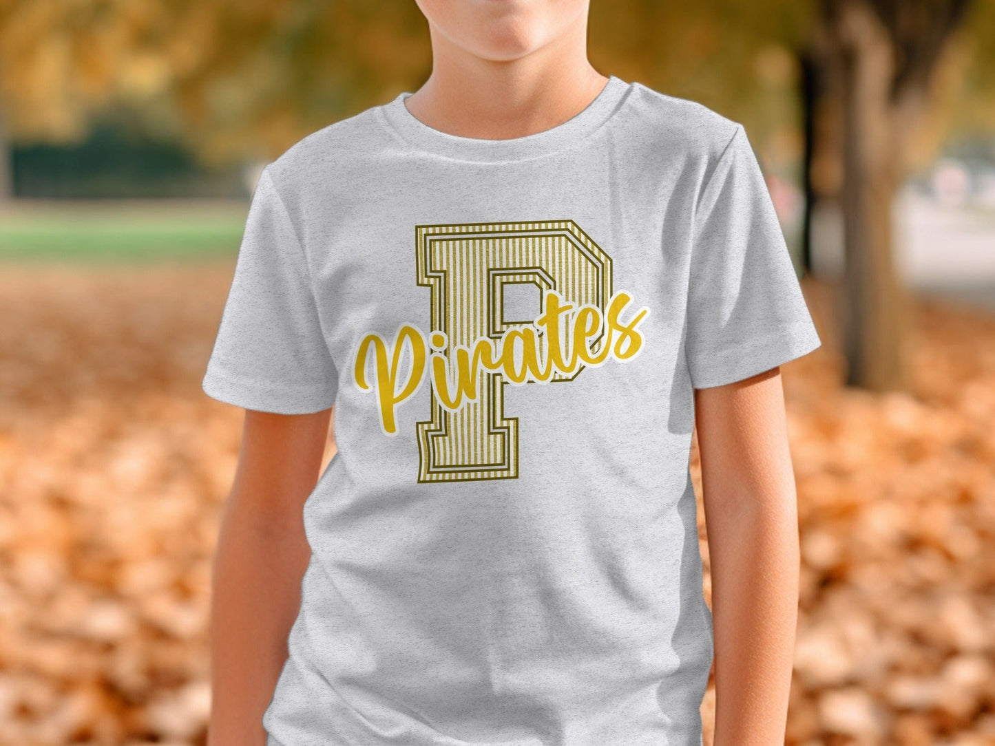 Jen Peete Designs Physical Item Seersucker Pirates with Gold P Spirit Shirt