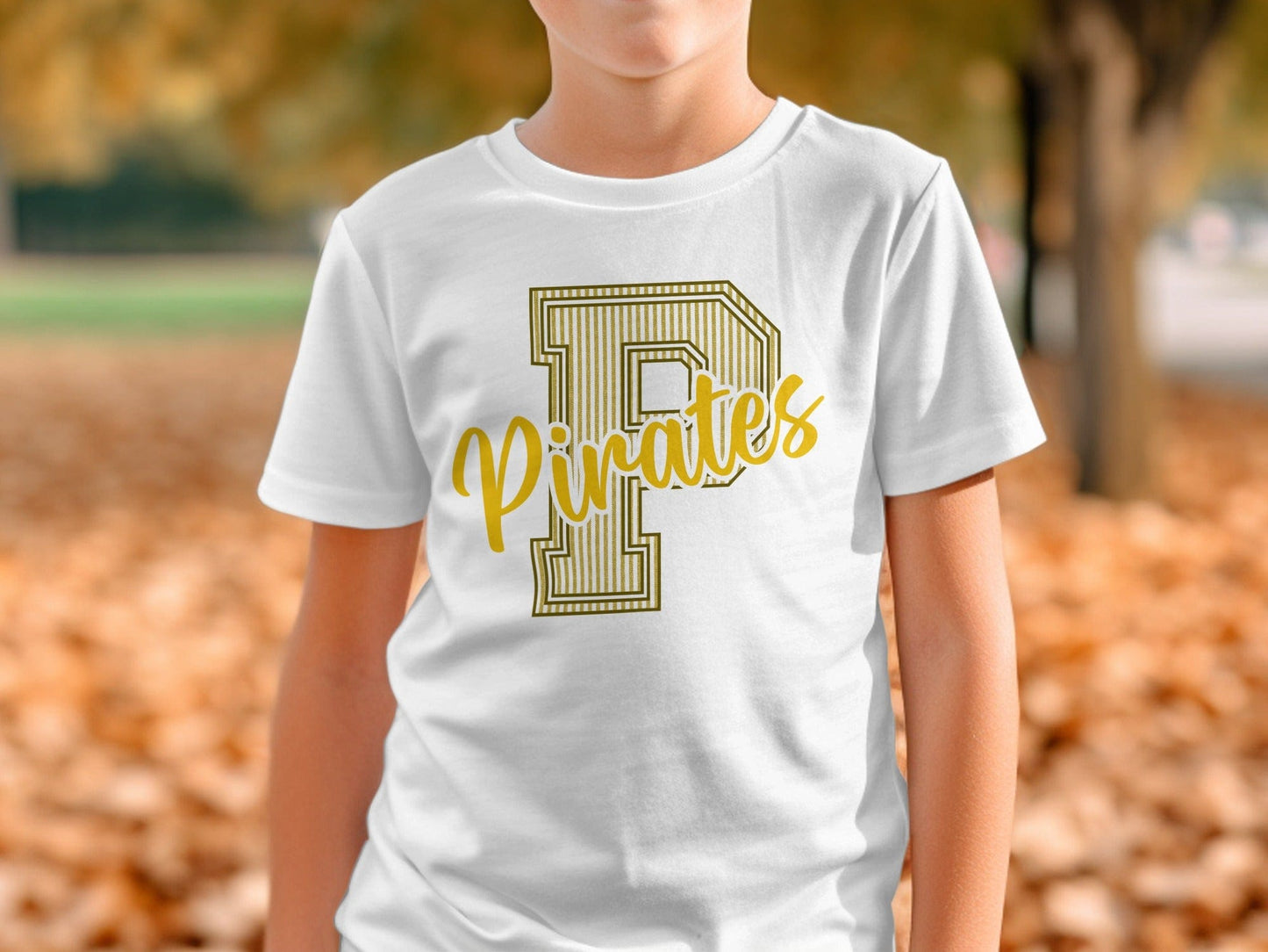 Jen Peete Designs Physical Item Seersucker Pirates with Gold P Spirit Shirt