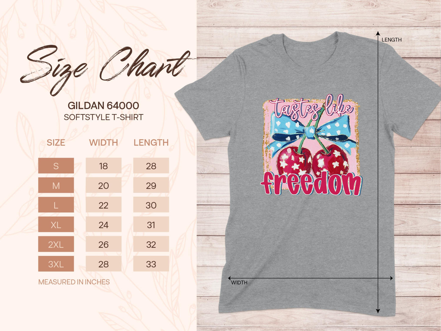 Jen Peete Designs Physical Item Tastes Like Freedom Cherries Patriotic Graphic Print T-Shirt
