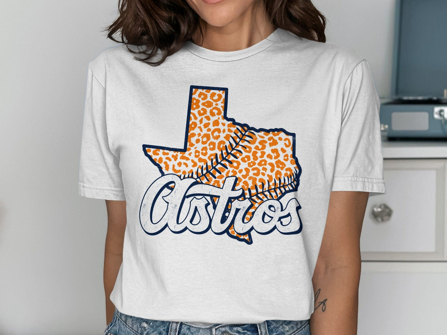JPD Physical Item Texas Baseball Team with Leopard Print Inside State T-Shirt